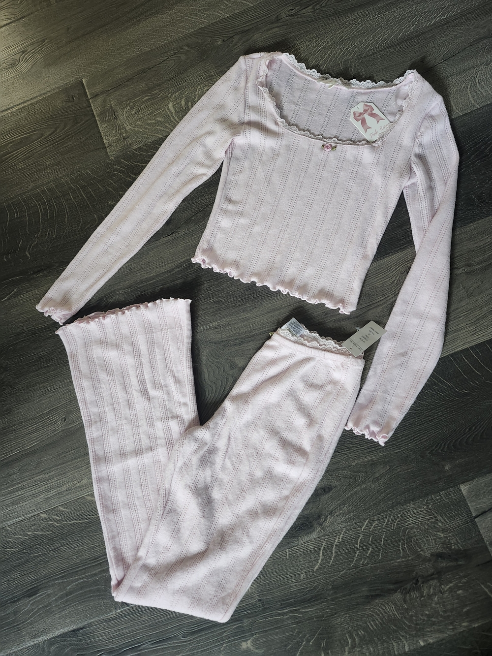 Pink Rose Light Pink Ribbed Long-Sleeve Pajama Set